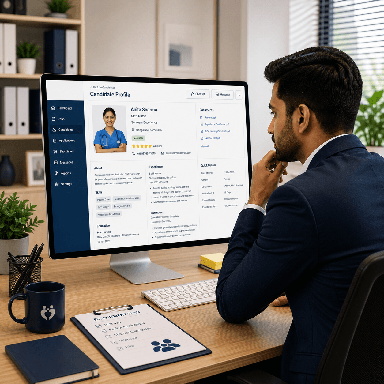 Employer reviewing candidate profiles on the Nurszon dashboard